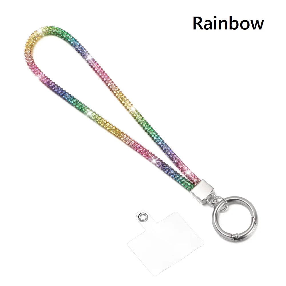 Glitter Keychain Bling Bling Rhinestone Phone Lanyard Wrist Straps Hanging Cord Crystal Anti-lost Rope