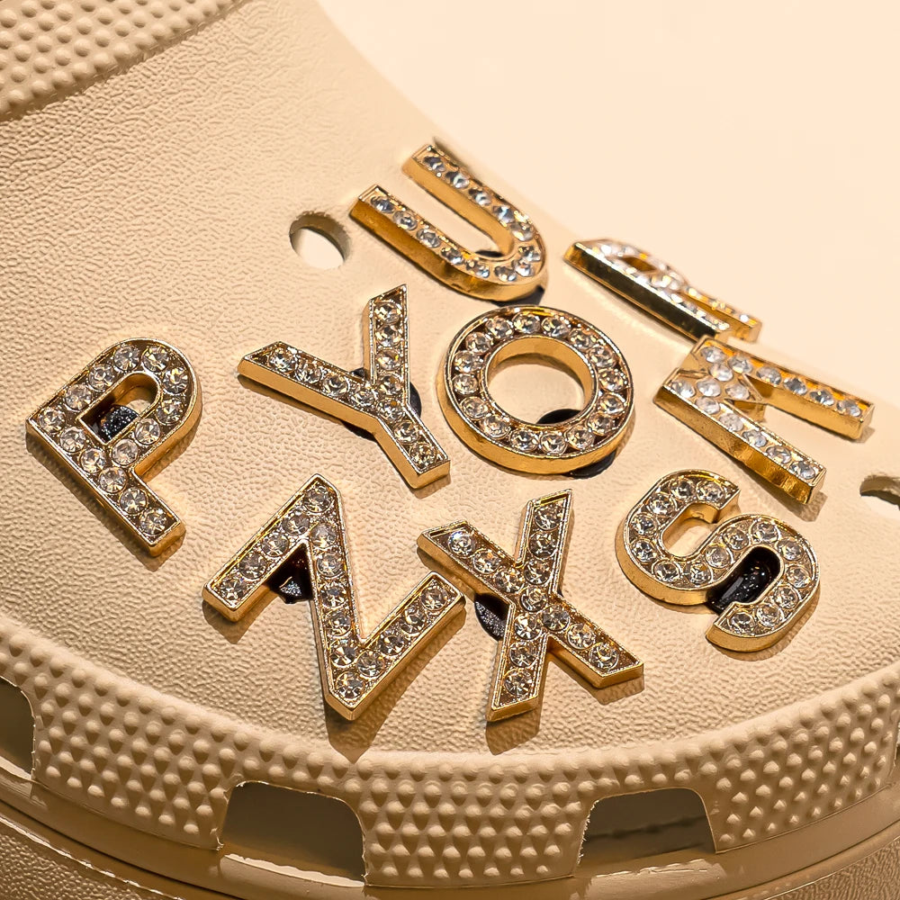 1pcs Letters Luxury Shoe Charms Alphabet Shoe Decorations Pins for Sandals Women Girls Gifts Bling Accessories