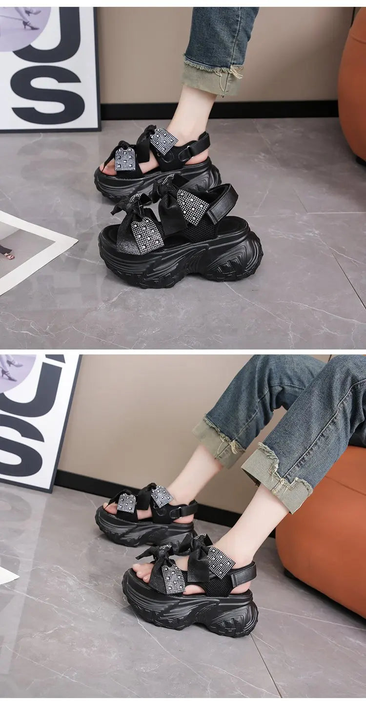 2025 New Summer High Platform Women Sandals Buckle Wedges Bling Shoes Fashion Outside Chunky Sandals Beach Casual Slides Woman