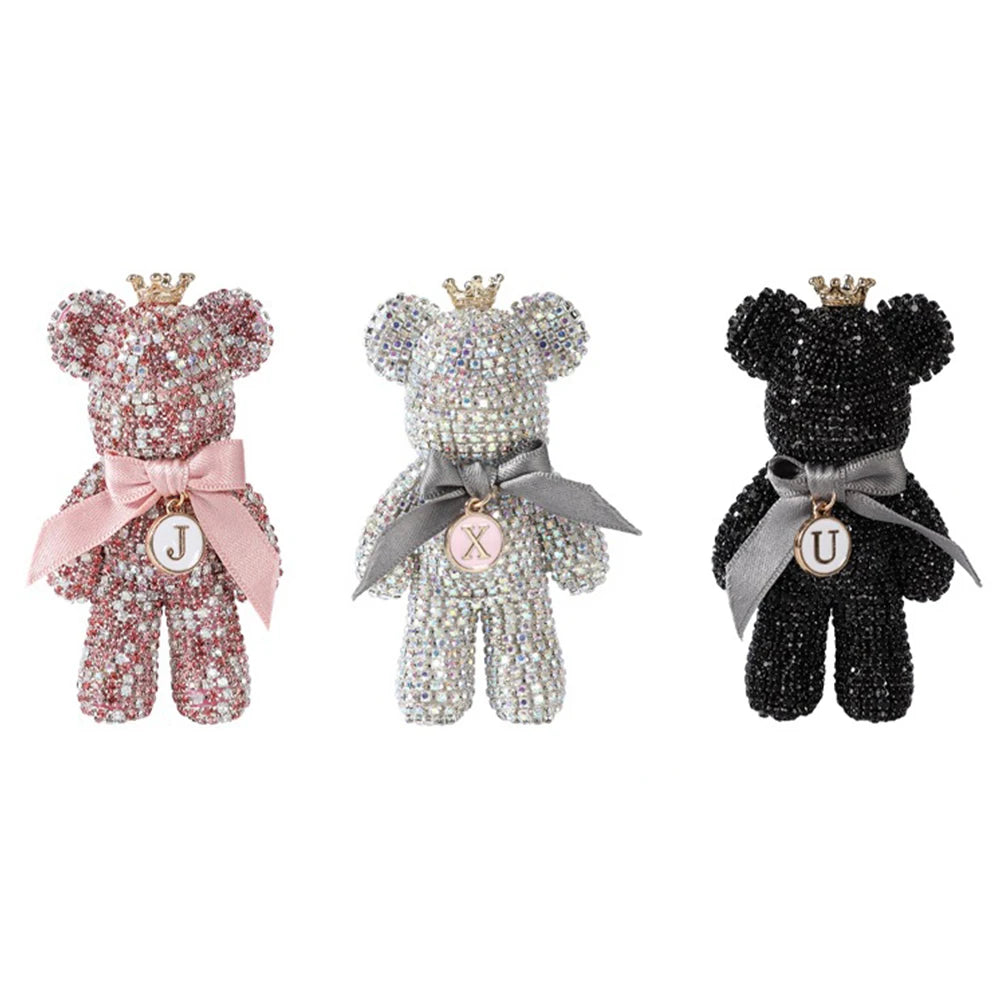 Cartoon Diamond Crystal Bow  Bear Car Pendant Mirror Hanging Ornaments Bling Car Interior Decoration Women Accessories