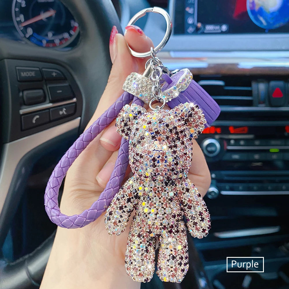 Cartoon Diamond Crystal Bow  Bear Car Pendant Mirror Hanging Ornaments Bling Car Interior Decoration Women Accessories