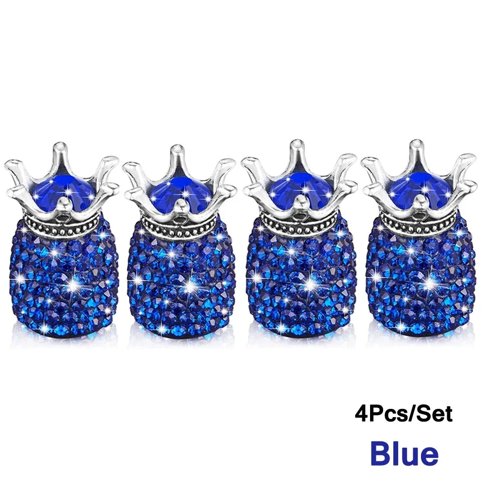 AUTCOAT 4Pcs Valve Stem Caps, Handmade Crystal Rhinestone Universal Car Tire Valve Caps Chrome, Dustproof Bling Car Accessories