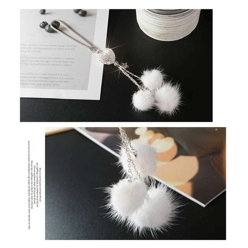 Rhinestone Crystal Plush Pendant Auto Rearview Mirror Ornament Bling Car Mirror Hanging Accessories Car Interior Decoration