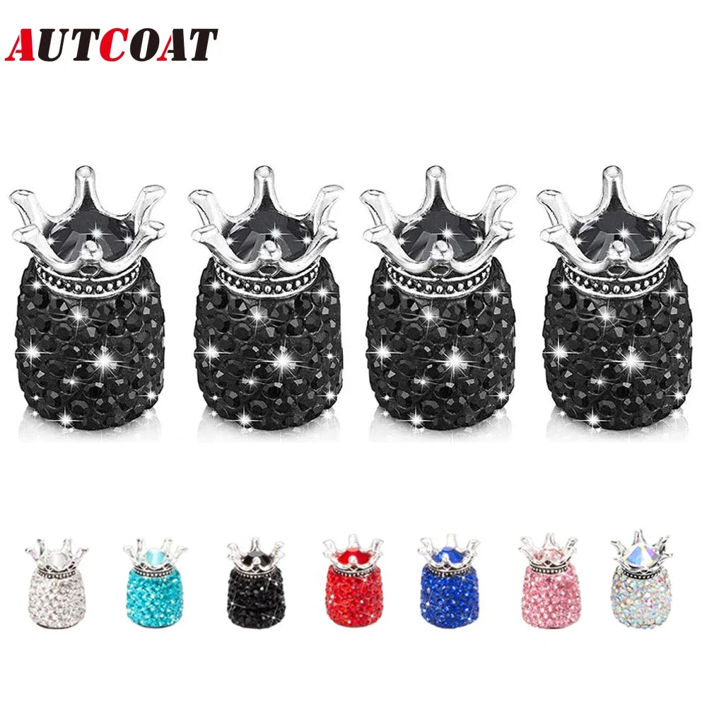 AUTCOAT 4Pcs Valve Stem Caps, Handmade Crystal Rhinestone Universal Car Tire Valve Caps Chrome, Dustproof Bling Car Accessories