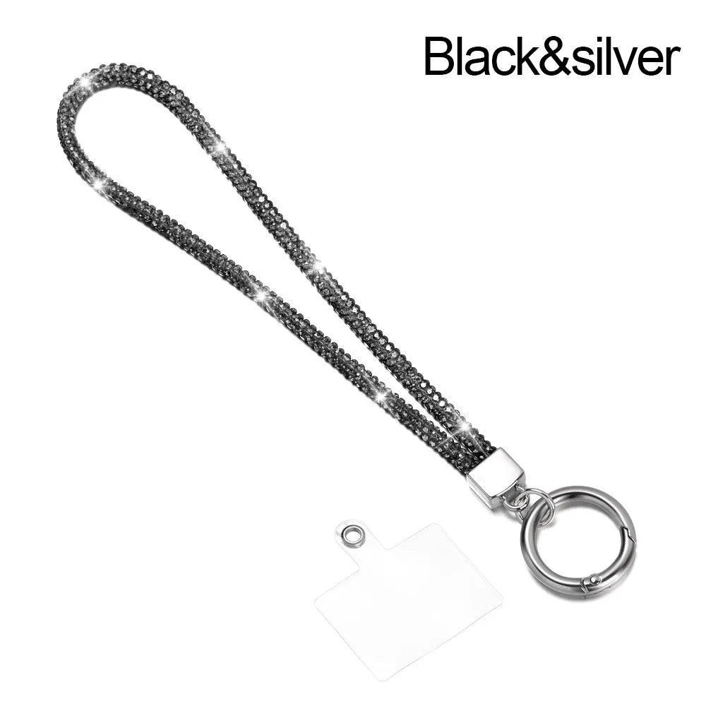 Glitter Keychain Bling Bling Rhinestone Phone Lanyard Wrist Straps Hanging Cord Crystal Anti-lost Rope