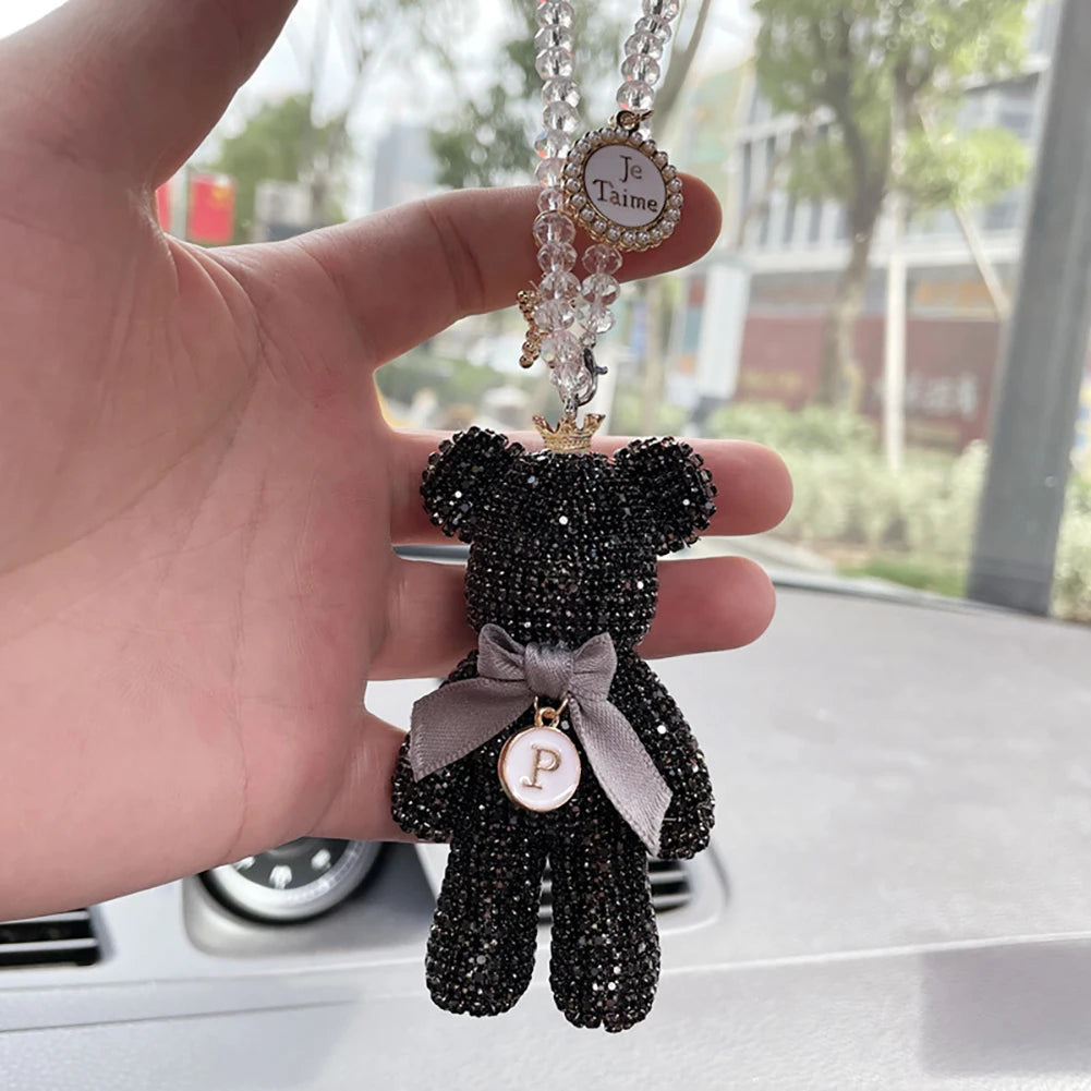 Cartoon Diamond Crystal Bow  Bear Car Pendant Mirror Hanging Ornaments Bling Car Interior Decoration Women Accessories