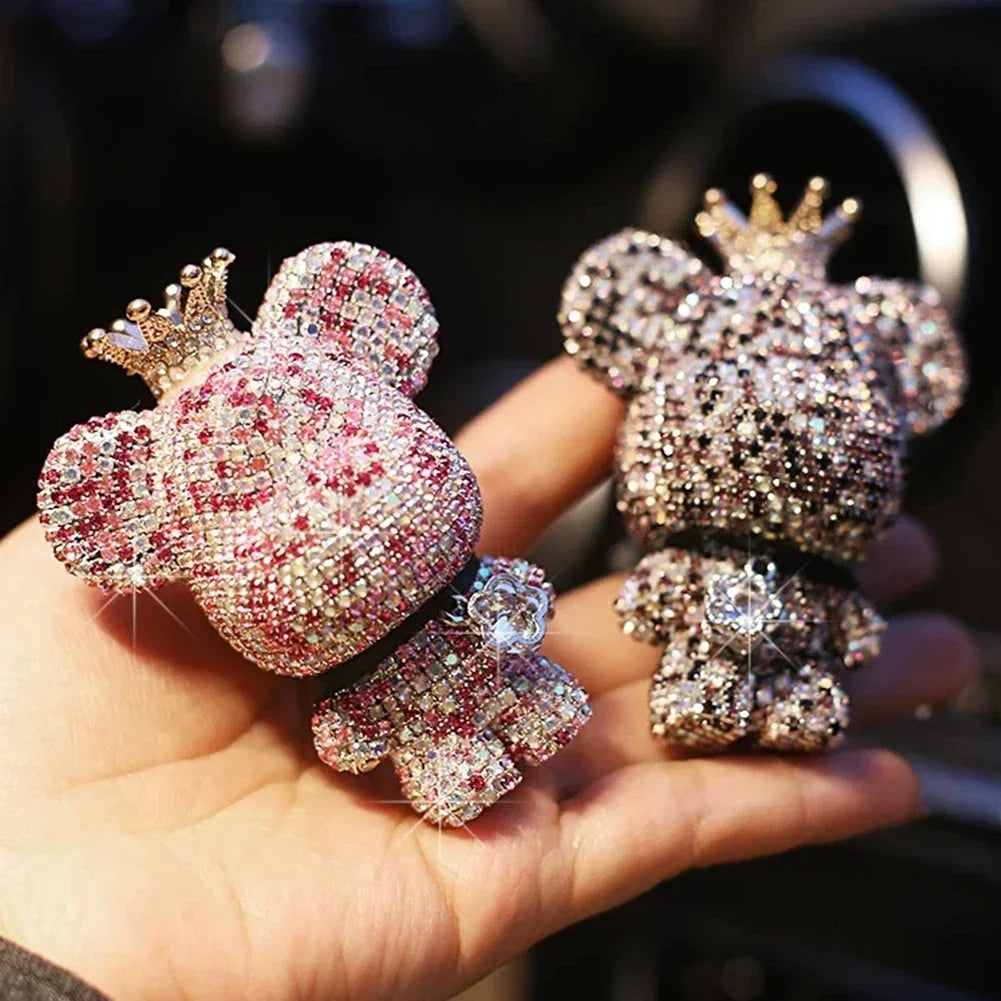 Rhinestone Crystal Bow Bear Car Pendant Mirror Hanging Ornaments Diamond Bling Car Interior Decoration Women Accessories