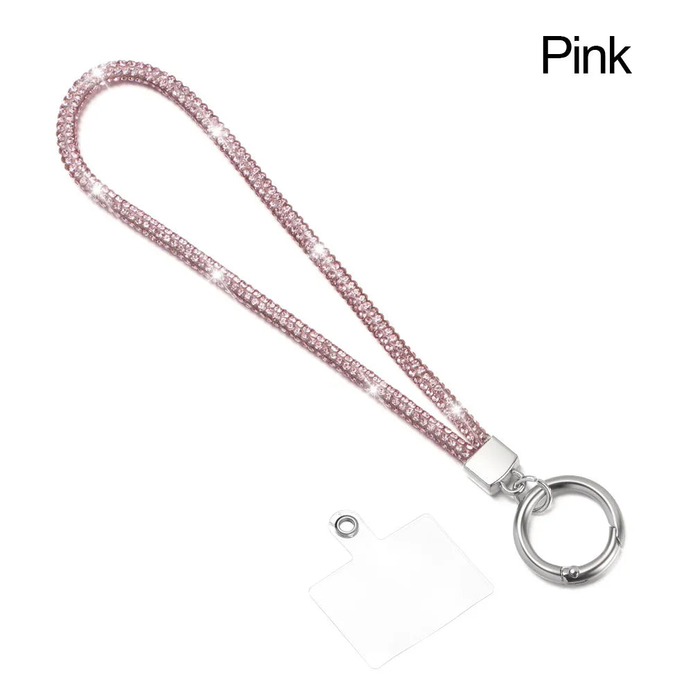 Glitter Keychain Bling Bling Rhinestone Phone Lanyard Wrist Straps Hanging Cord Crystal Anti-lost Rope