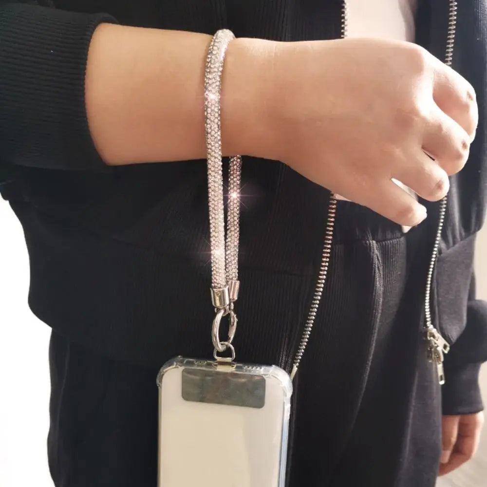 Trendy Glitter Rhinestone Phone Lanyard Bright Bling Bling Diamond Crystal Keychain Phone Wrist Straps Phone Accessories