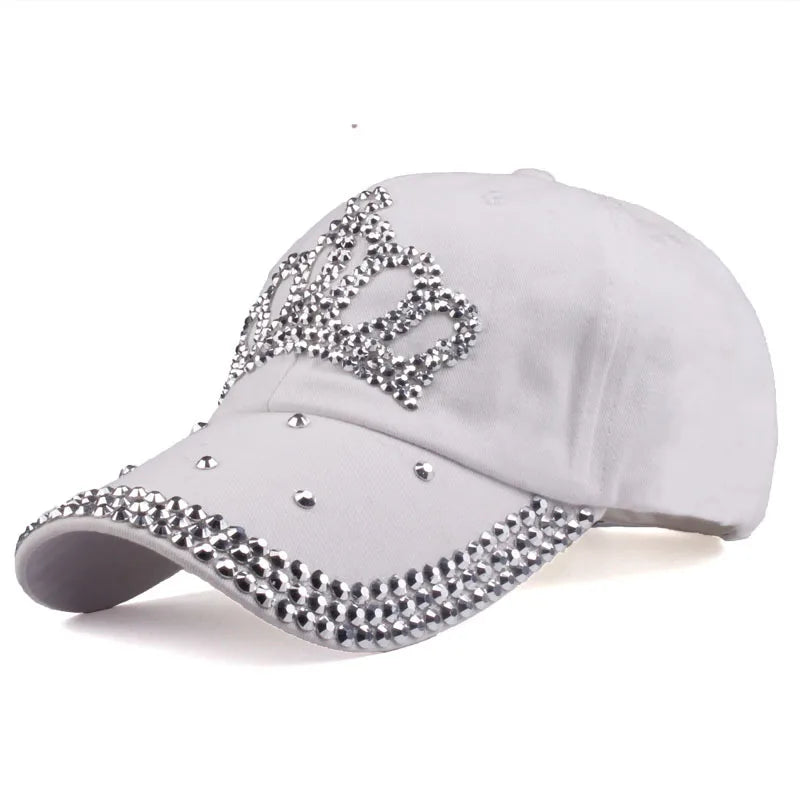 Women  Autumn  Crown Cotton Denim Baseball Caps Girls  Diamond Bling Bling Snapback Hat