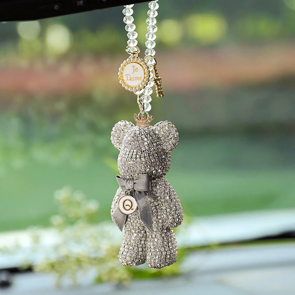 Rhinestone Crystal Bow  Bear Car Pendant Mirror Hanging Ornaments Diamond Bling Car Interior Decoration Women Accessories