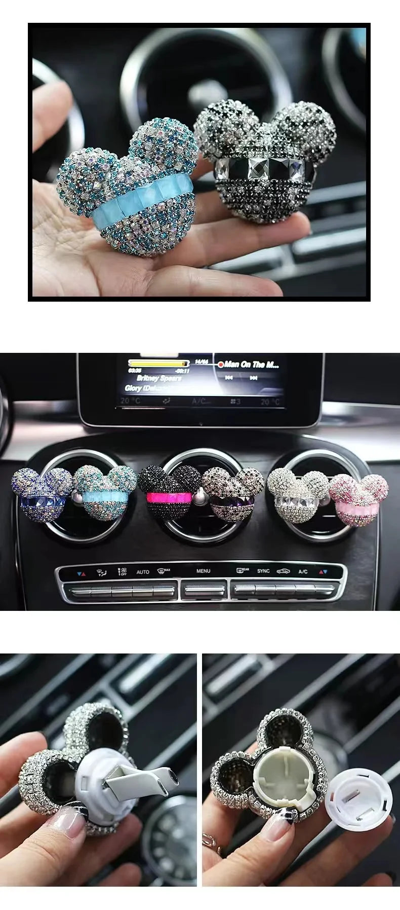 1 Pcs Cute Cartoon Car Air Fresheners Vent Clips Car Diffuser Vent Clip Rhinestone Diamond  Bling Car Accessories for Women