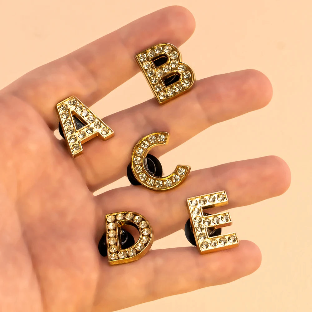 1pcs Letters Luxury Shoe Charms Alphabet Shoe Decorations Pins for Sandals Women Girls Gifts Bling Accessories