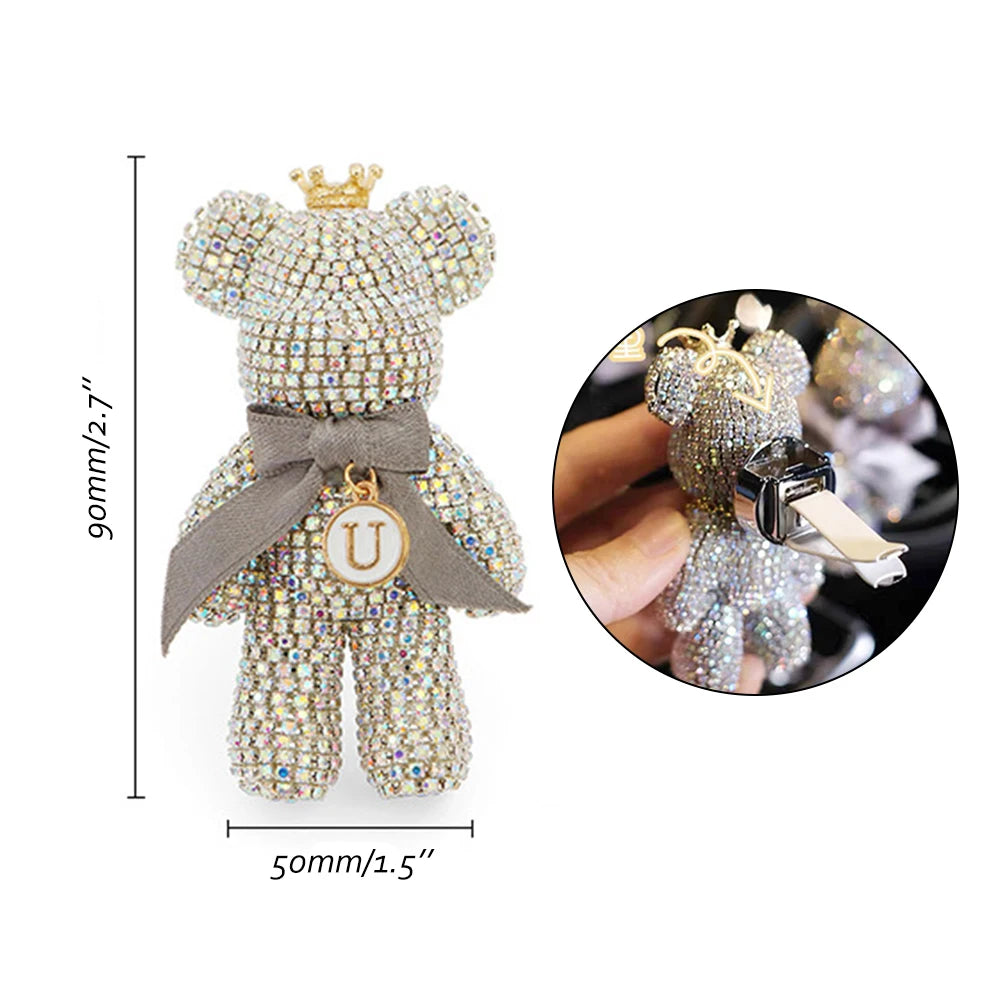 Cartoon Diamond Crystal Bow  Bear Car Pendant Mirror Hanging Ornaments Bling Car Interior Decoration Women Accessories