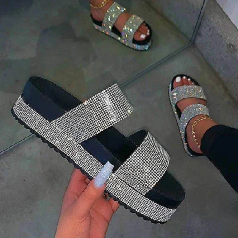 Rhinestone Women's Slippers 2025 Summer Platform Sandals Outdoor Beach Bling Shoes for Women Comfort Open Toe босоножки женские