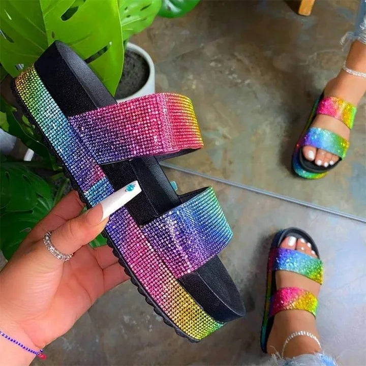 Rhinestone Women's Slippers 2025 Summer Platform Sandals Outdoor Beach Bling Shoes for Women Comfort Open Toe босоножки женские