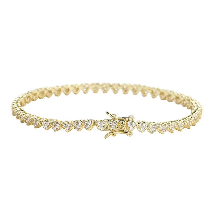 Bling Bling 4MM Heart Shape Bracelets Brass Tennis Chain Bracelet  BB235
