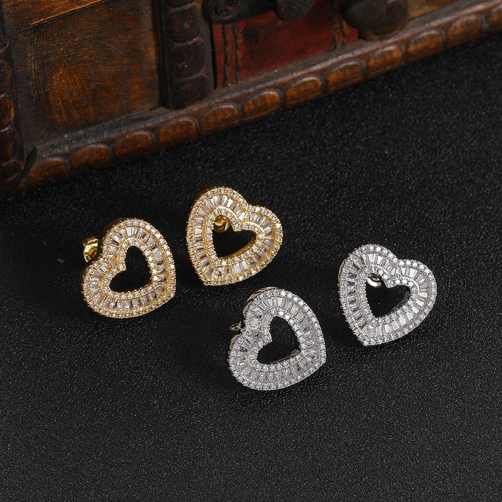 Wholesale Bling Bling Heart Earrings Brass CZ Earrings Fashion Jewelry For Women E064