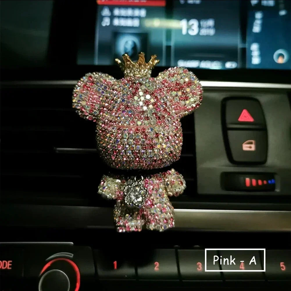 Rhinestone Crystal Bow Bear Car Pendant Mirror Hanging Ornaments Diamond Bling Car Interior Decoration Women Accessories