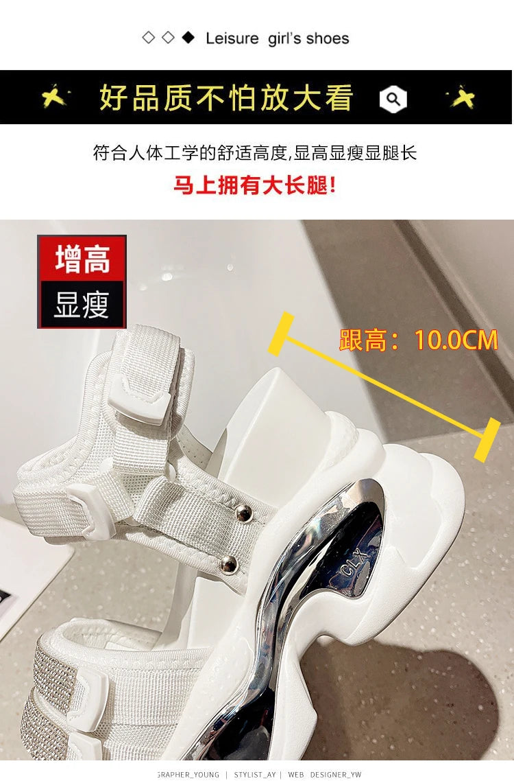 Summer High Platform Women Sandals Buckle 10CM Wedges Bling Shoes Fashion 2023 Outside Chunky Sandals Beach Casual Slides Woman