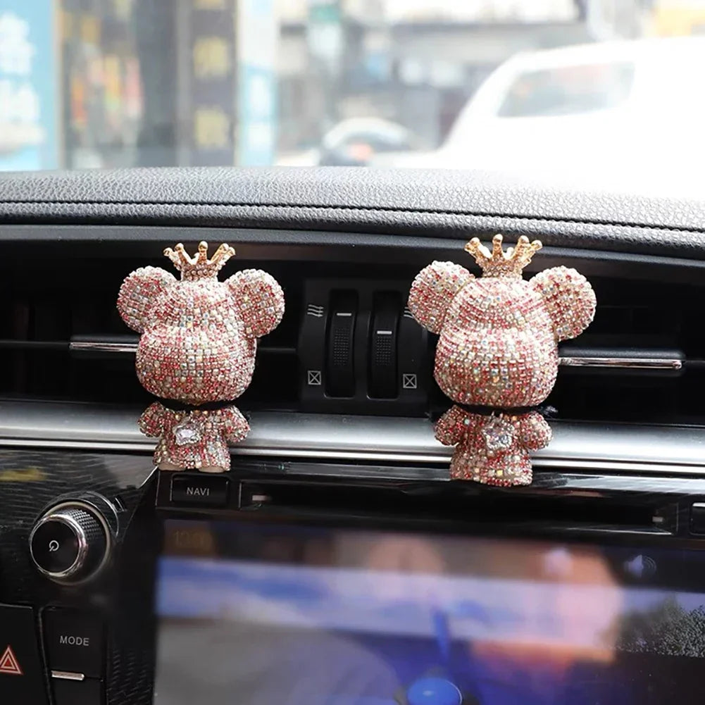 Rhinestone Crystal Bow Bear Car Pendant Mirror Hanging Ornaments Diamond Bling Car Interior Decoration Women Accessories