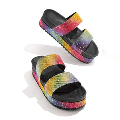 Rhinestone Women's Slippers 2025 Summer Platform Sandals Outdoor Beach Bling Shoes for Women Comfort Open Toe босоножки женские