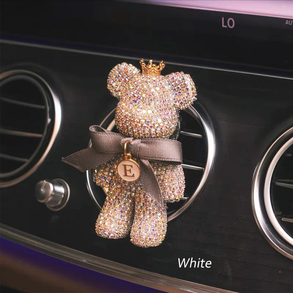 Cartoon Diamond Crystal Bow  Bear Car Pendant Mirror Hanging Ornaments Bling Car Interior Decoration Women Accessories