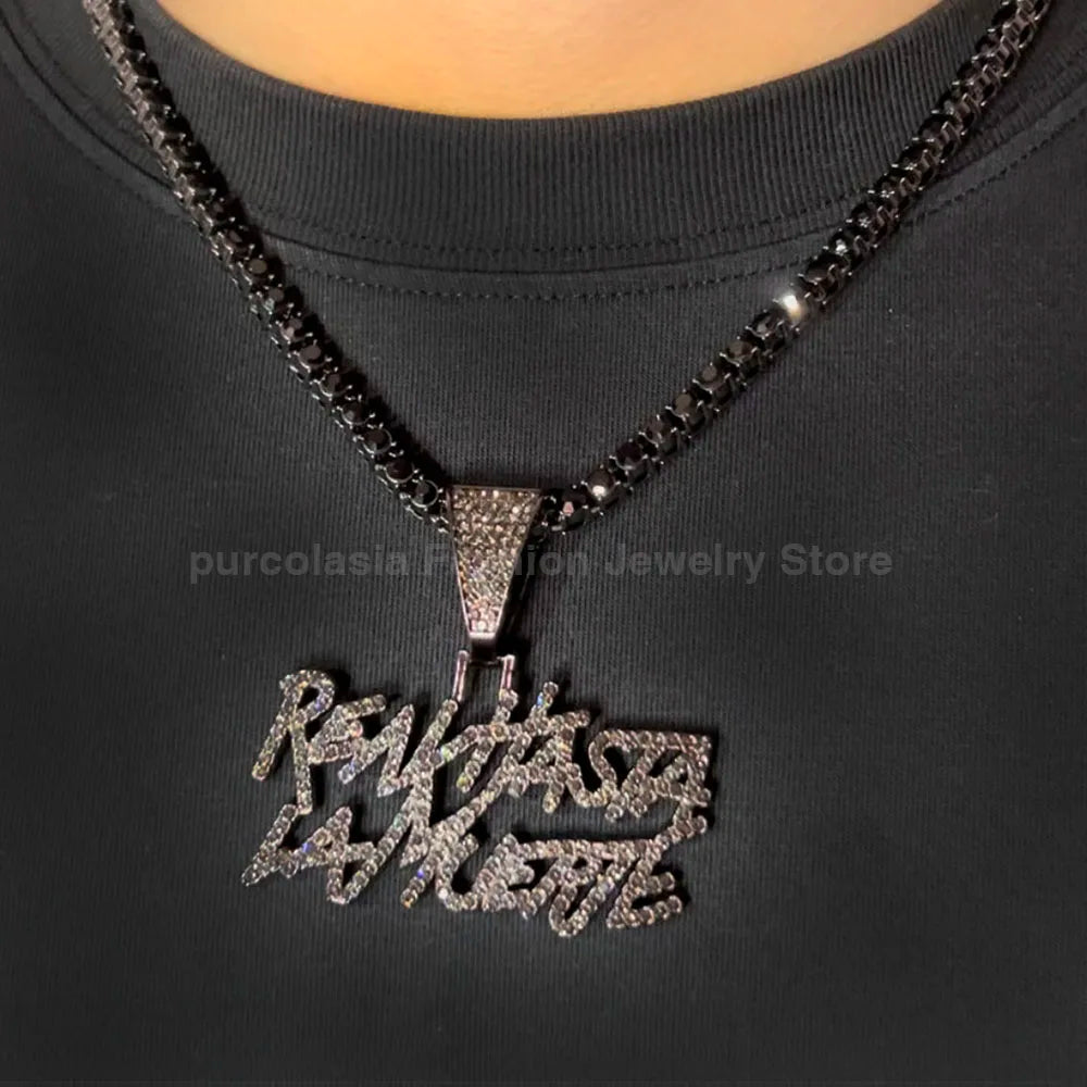 Hip Hop Street Style realhasta lamuerte Letter Bling Pendant Necklace 4mm Bling chain Iced out Bling For Rapper Cool Jewelry