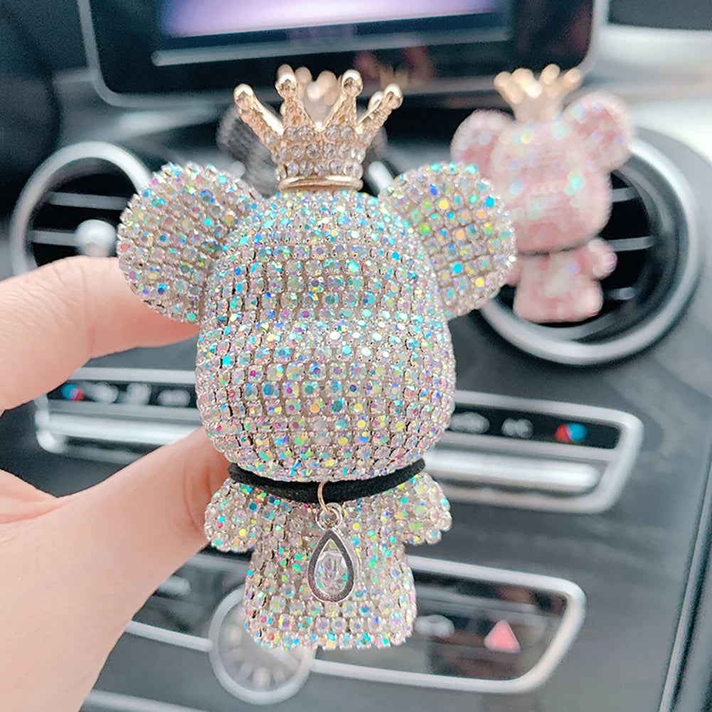 Rhinestone Crystal Bow  Bear Car Pendant Mirror Hanging Ornaments Diamond Bling Car Interior Decoration Women Accessories