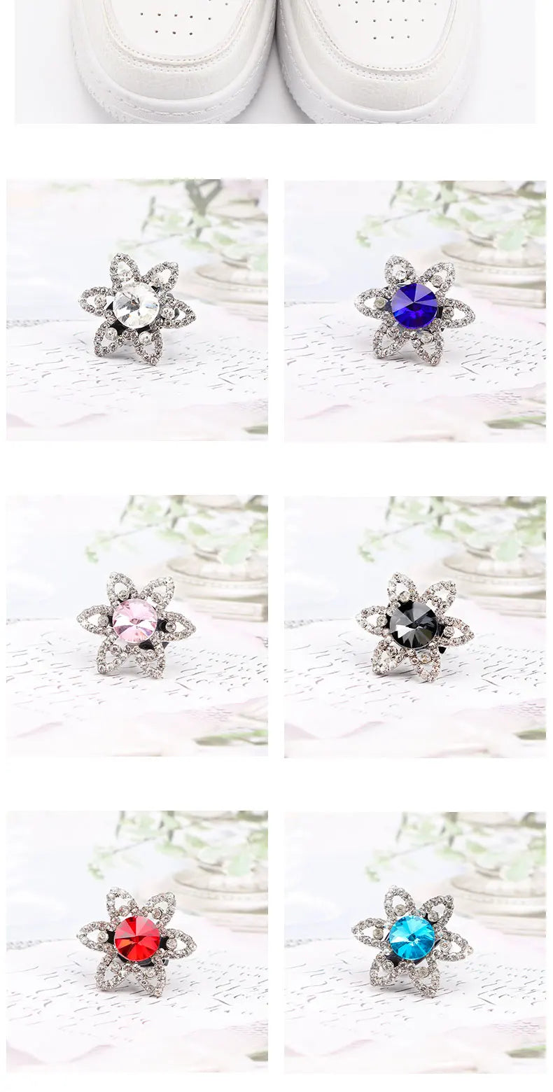 Rhinestones Shoe Charms Shoelaces Charm for Sneakers Shoelace Decorations Flower Fancy Crystal Buckle Bling Accessories for Girl