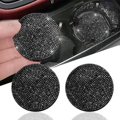 Cute Bling Car Cup Holder Coaster Mat with Rhinestone for Women Girl Universal Anti Slip Automotive Interior Accessories