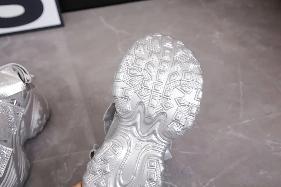 2025 New Summer High Platform Women Sandals Buckle Wedges Bling Shoes Fashion Outside Chunky Sandals Beach Casual Slides Woman