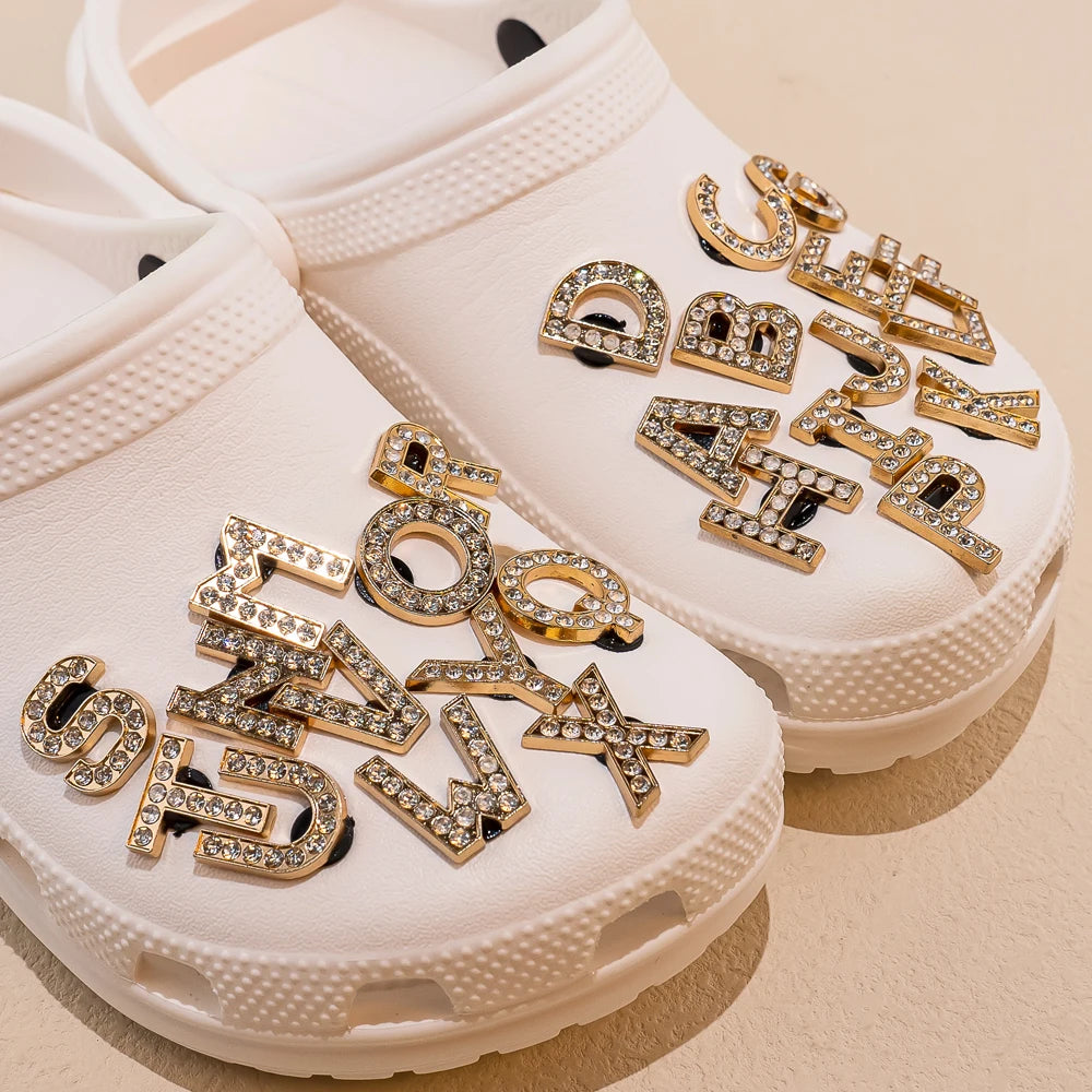 1pcs Letters Luxury Shoe Charms Alphabet Shoe Decorations Pins for Sandals Women Girls Gifts Bling Accessories