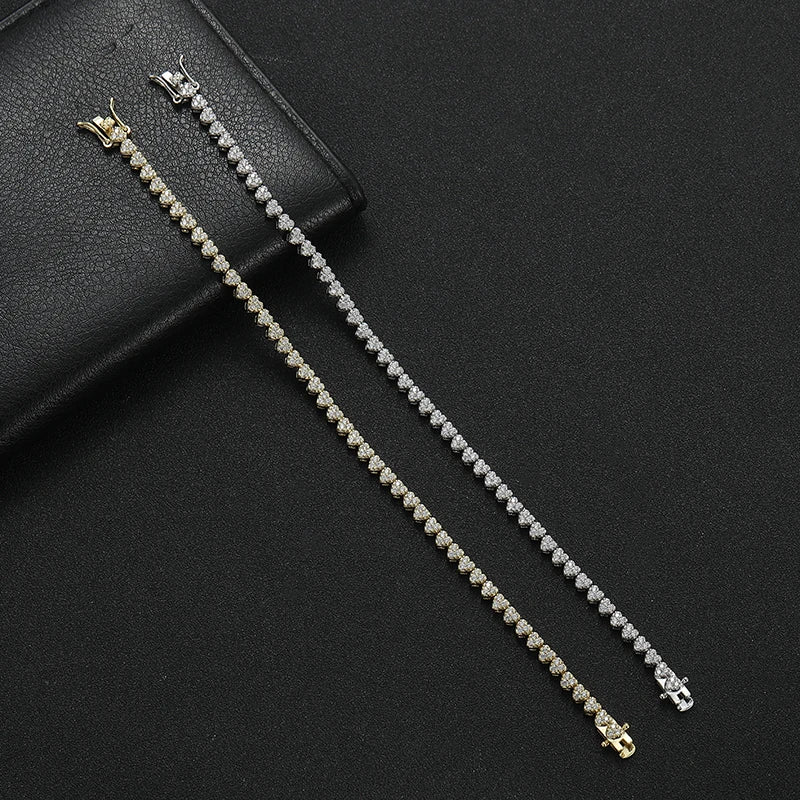 Bling Bling 4MM Heart Shape Bracelets Brass Tennis Chain Bracelet  BB235