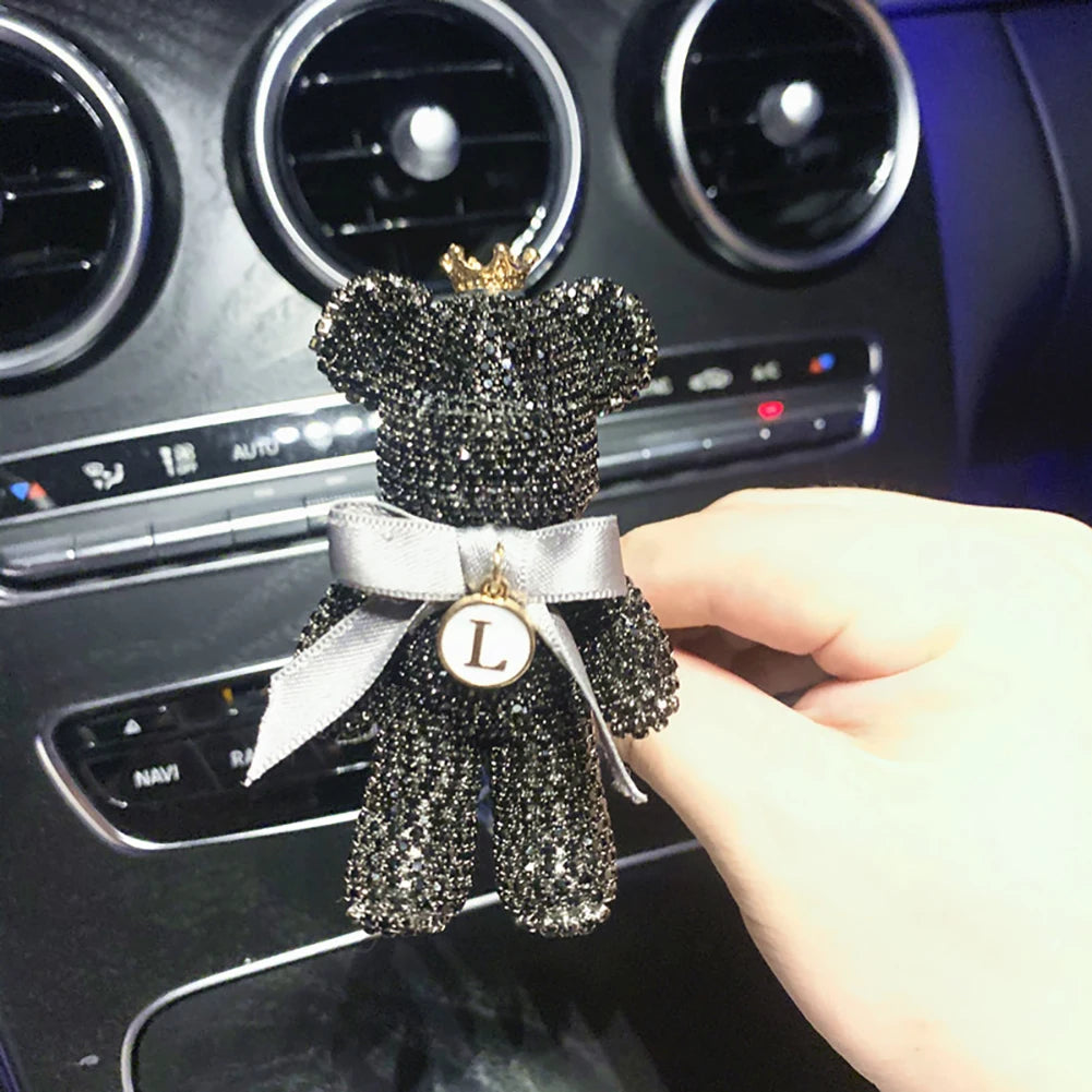Cartoon Diamond Crystal Bow  Bear Car Pendant Mirror Hanging Ornaments Bling Car Interior Decoration Women Accessories