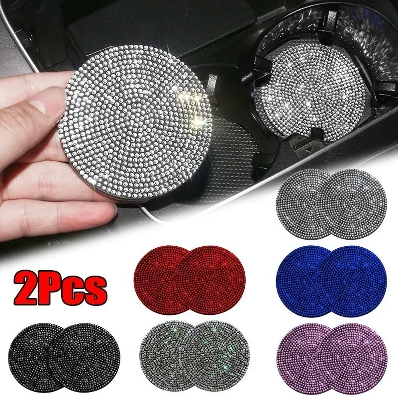 Cute Bling Car Cup Holder Coaster Mat with Rhinestone for Women Girl Universal Anti Slip Automotive Interior Accessories