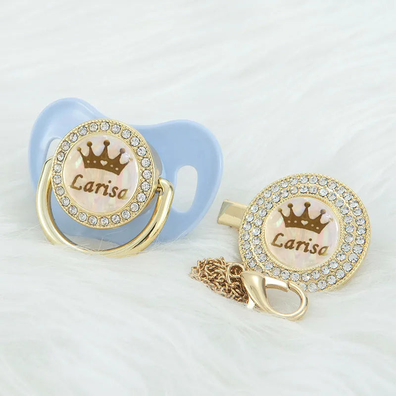MIYOCAR Personalized Khaki bling crown name bling pacifier and pacifier clip BPA free dummy bling unique design PCG-1