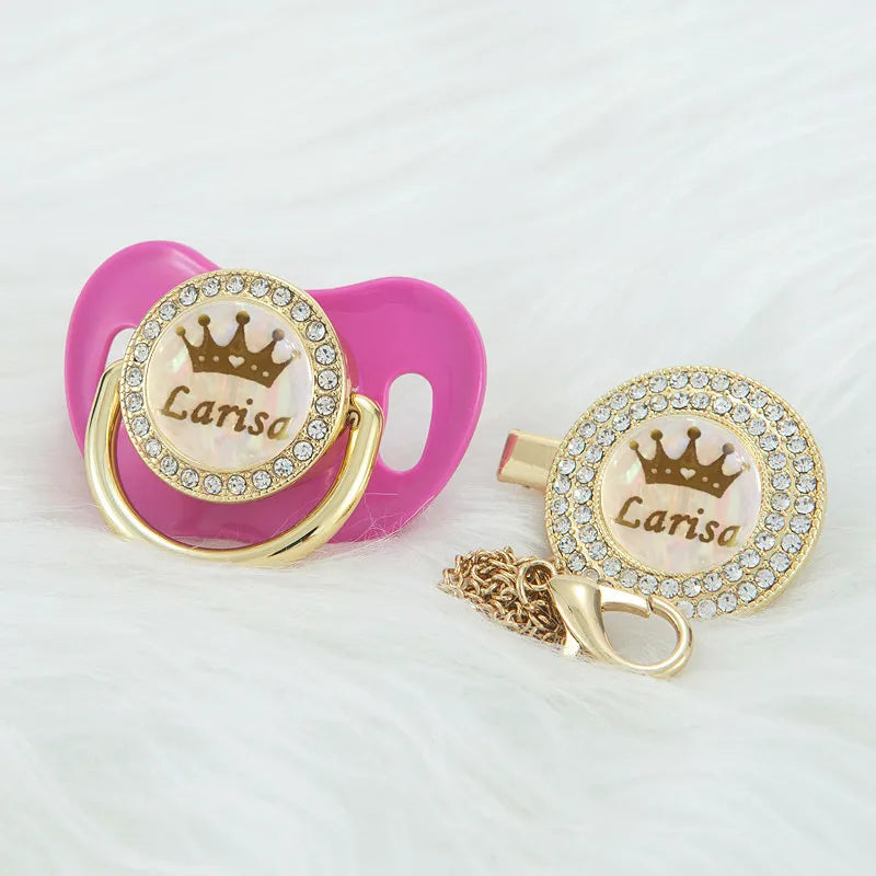 MIYOCAR Personalized Khaki bling crown name bling pacifier and pacifier clip BPA free dummy bling unique design PCG-1