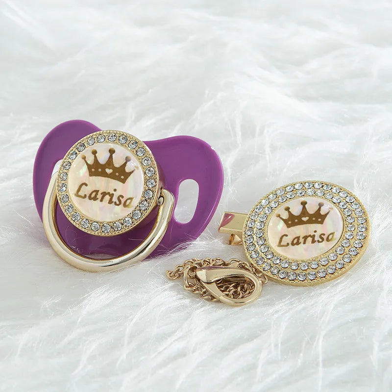 MIYOCAR Personalized Khaki bling crown name bling pacifier and pacifier clip BPA free dummy bling unique design PCG-1